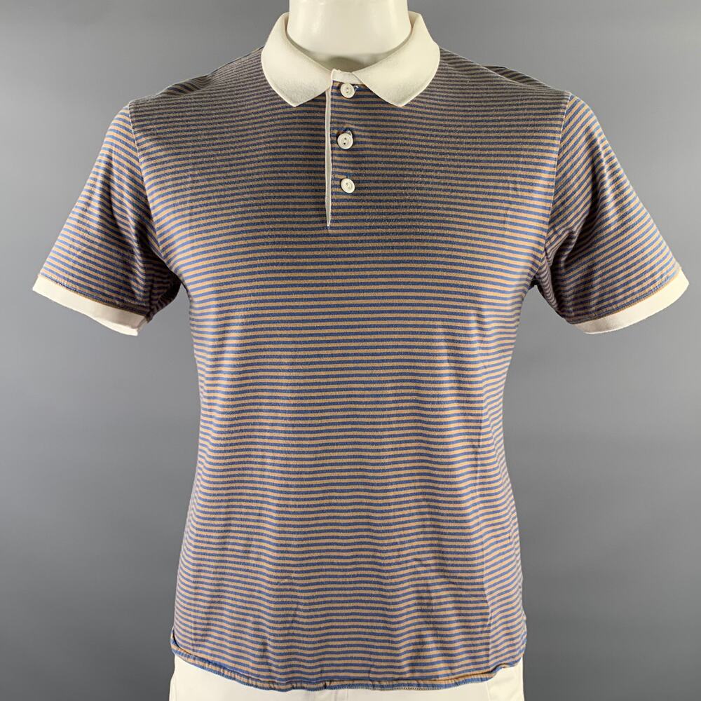 SHIPLEY and HALMOS Size XL Blue Orange White Stripe Cotton Ribbed Polo